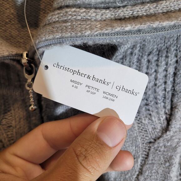 Christopher Banks Womens Cable Knit Full Zip Sweater Cardigan Plus 1X Gray NEW - Picture 7 of 9